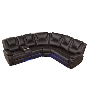English Elm Modern Pu Leather Reclining Sectional Sofa with Led Base and Console for Living Room SG000730AAD