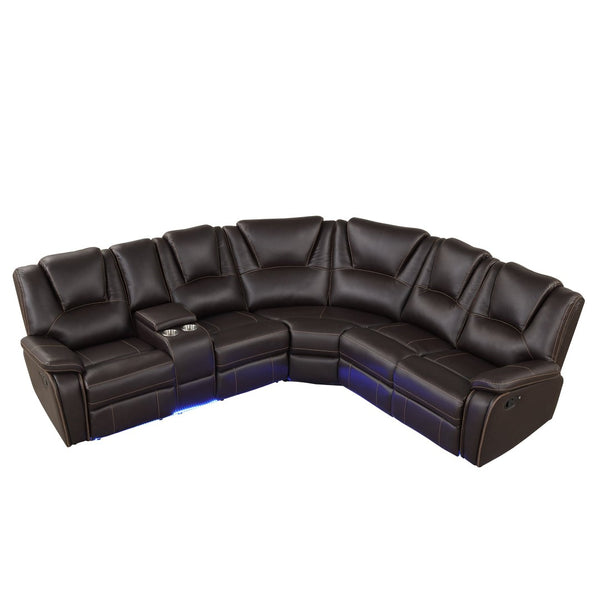 English Elm Modern Pu Leather Reclining Sectional Sofa with Led Base and Console for Living Room SG000730AAD