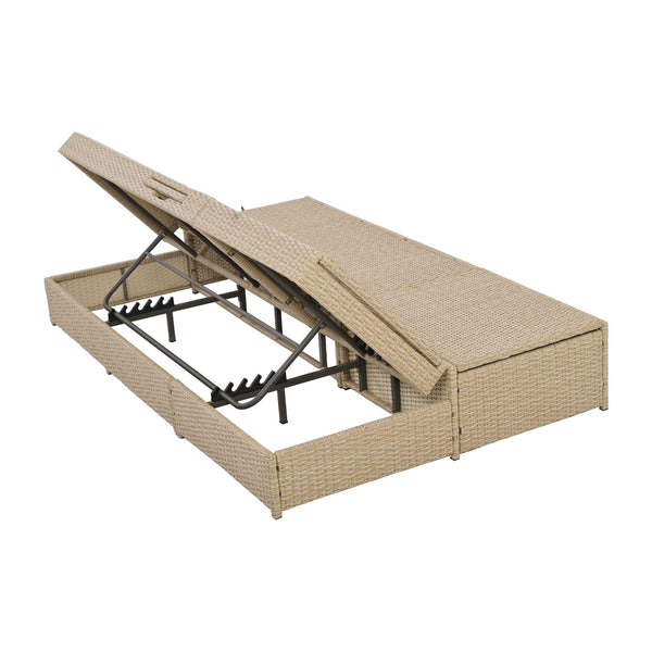 English Elm TOPMAX Outdoor Double Sunbed Rattan Reclining Conversation Set for Two with 5-Position Comfort Cushions and Cup Trays Brown SP100001AAD