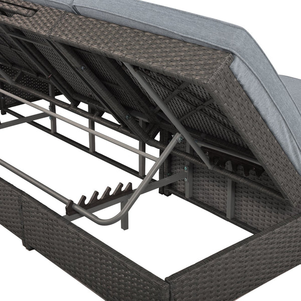 English Elm TOPMAX Outdoor Double Sunbed Rattan Reclining Conversation Set for Two with 5-Position Comfort Cushions and Cup Trays Gray SP100001AAE