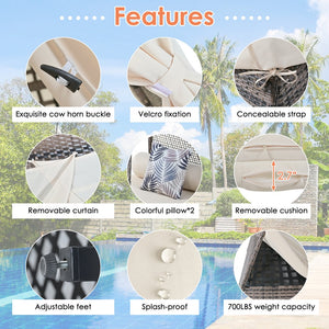 English Elm GO Pyramid Sunbed Outdoor Daybed With Zippered Cushions, Curtains For Privacy & Sun Protection Beige FG201220AAA