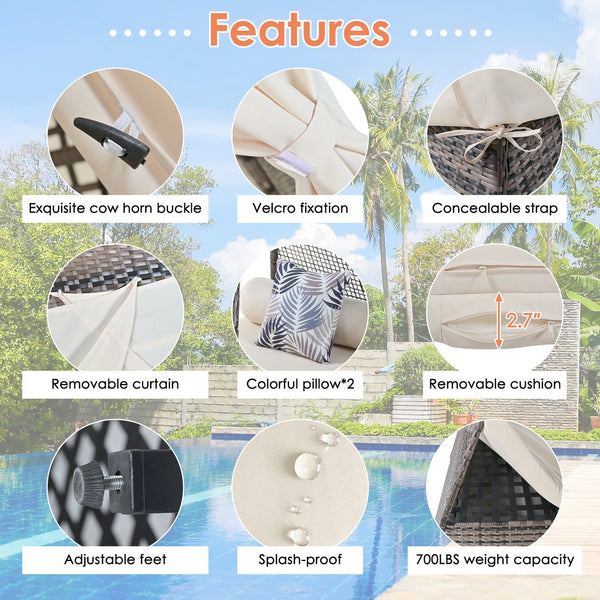 English Elm GO Pyramid Sunbed Outdoor Daybed With Zippered Cushions, Curtains For Privacy & Sun Protection Beige FG201220AAA