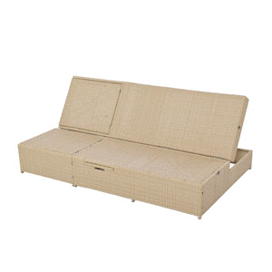 English Elm TOPMAX Outdoor Double Sunbed Rattan Reclining Conversation Set for Two with 5-Position Comfort Cushions and Cup Trays Brown SP100001AAD