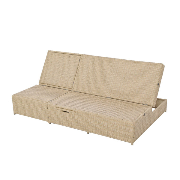 English Elm TOPMAX Outdoor Double Sunbed Rattan Reclining Conversation Set for Two with 5-Position Comfort Cushions and Cup Trays Brown SP100001AAD
