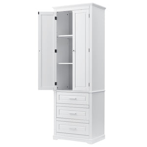 English Elm Tall Tall Storage Cabinet with Three Drawers and Doors for Bathroom or Office, Slim MDF Organizer White WF299282AAK