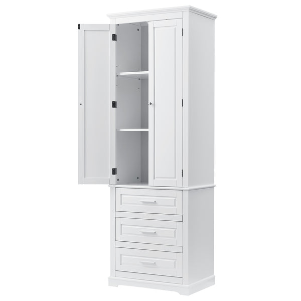 English Elm Tall Tall Storage Cabinet with Three Drawers and Doors for Bathroom or Office, Slim MDF Organizer White WF299282AAK