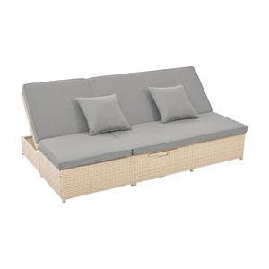 English Elm TOPMAX Outdoor Double Sunbed Rattan Reclining Conversation Set for Two with 5-Position Comfort Cushions and Cup Trays Brown SP100001AAD