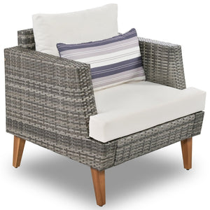 English Elm <old Old Sku Pe Wicker Six Piece Patio Conversation Set Acacia Wood Cushioned Outdoor Sofa Gray+Beige N704G201219A