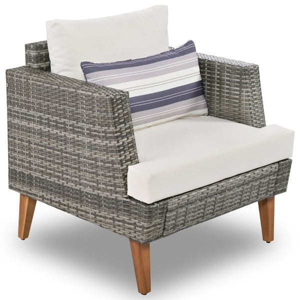 English Elm <old Old Sku Pe Wicker Six Piece Patio Conversation Set Acacia Wood Cushioned Outdoor Sofa Gray+Beige N704G201219A
