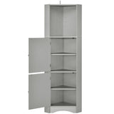 English Elm Tall Bathroom Corner Cabinet, Freestanding Storage Cabinet With Doors and Adjustable Shelves, Mdf Board, Gray