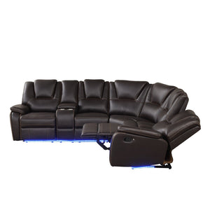English Elm Modern Pu Leather Reclining Sectional Sofa with Led Base and Console for Living Room SG000730AAD