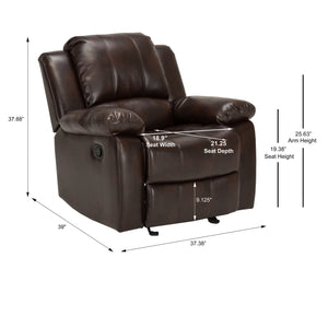 English Elm Charlotte Burnished Brown Leather Gel Glider Recliner - Stylish Comfort With Durable Design & Easy Recline B050P322572