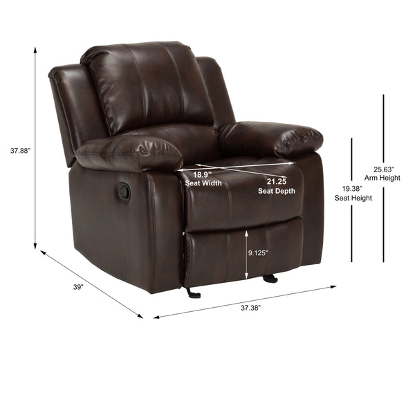 English Elm Charlotte Burnished Brown Leather Gel Glider Recliner - Stylish Comfort With Durable Design & Easy Recline B050P322572