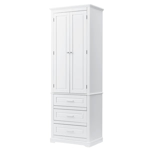 English Elm Tall Tall Storage Cabinet with Three Drawers and Doors for Bathroom or Office, Slim MDF Organizer White WF299282AAK