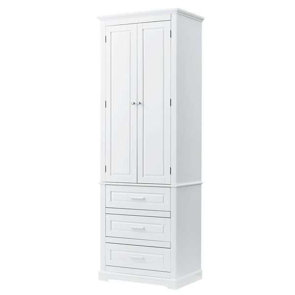 English Elm Tall Tall Storage Cabinet with Three Drawers and Doors for Bathroom or Office, Slim MDF Organizer White WF299282AAK