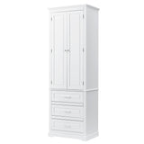 English Elm Tall Storage Cabinet With Three Drawers For Bathroom/Office, White