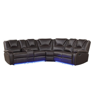 English Elm Modern Pu Leather Reclining Sectional Sofa with Led Base and Console for Living Room SG000730AAD