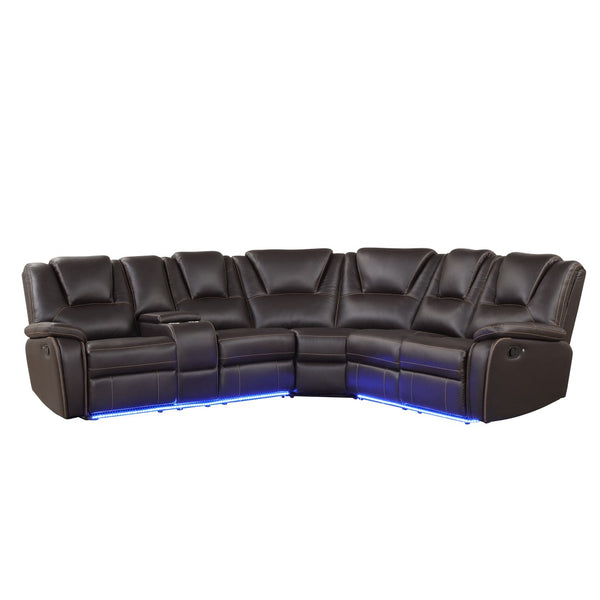 English Elm Modern Pu Leather Reclining Sectional Sofa with Led Base and Console for Living Room SG000730AAD