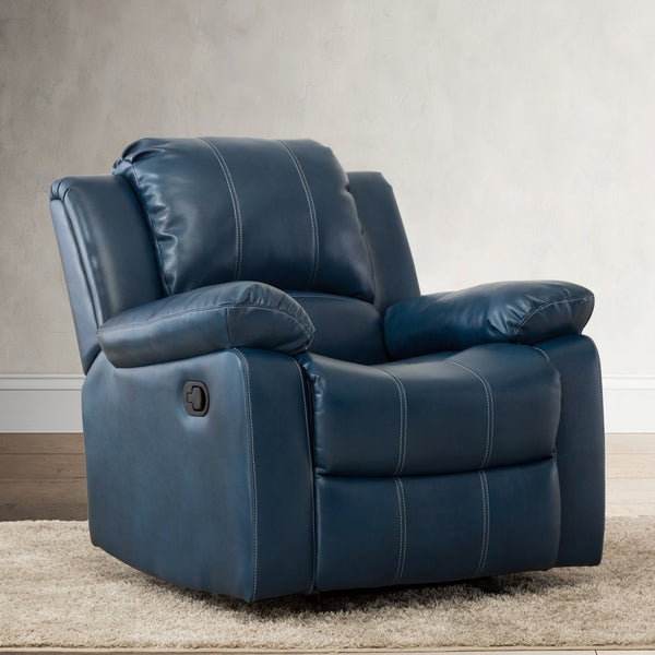 English Elm Charlotte Navy Blue PU Leather Gel Glider Recliner with Latch Recline, Plush Cushions, 330 lb Capacity B05081525