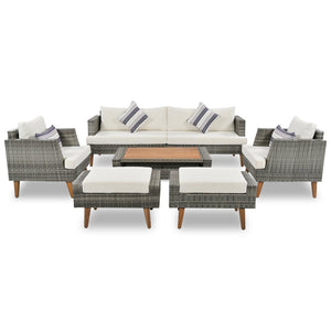 English Elm <old Old Sku Pe Wicker Six Piece Patio Conversation Set Acacia Wood Cushioned Outdoor Sofa Gray+Beige N704G201219A