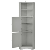 English Elm Tall Bathroom Corner Cabinet, Freestanding Storage Cabinet With Doors and Adjustable Shelves, Mdf Board, Gray