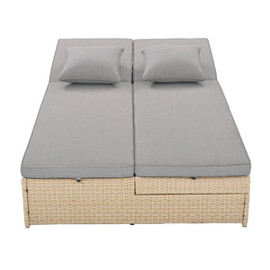 English Elm TOPMAX Outdoor Double Sunbed Rattan Reclining Conversation Set for Two with 5-Position Comfort Cushions and Cup Trays Brown SP100001AAD