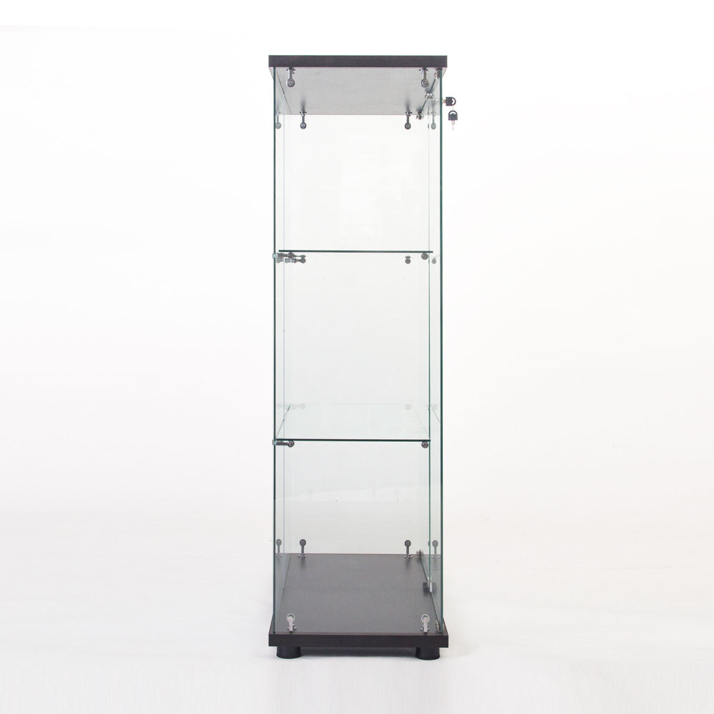 English Elm One Glass Display Cabinet with 3 Shelves — Slim One Door Glass Cabinet for Showcase, Durable, Compact 30x17x5 Black W151084144