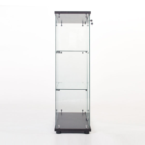 English Elm Two Door Glass Cabinet Showcase with 3 Shelves — Slim Display Cabinet for Home, Office, Collectibles Black W151084142