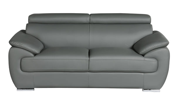 English Elm Genuine Leather Loveseat with Chrome Legs Solid Hardwood Frame for Modern Living Gray B05777884