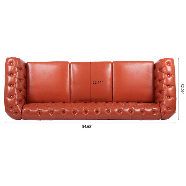 English Elm 84.65" Tufted Pu Leather Chesterfield Sofa with Pocket Spring Support for Living Rooms W68056682