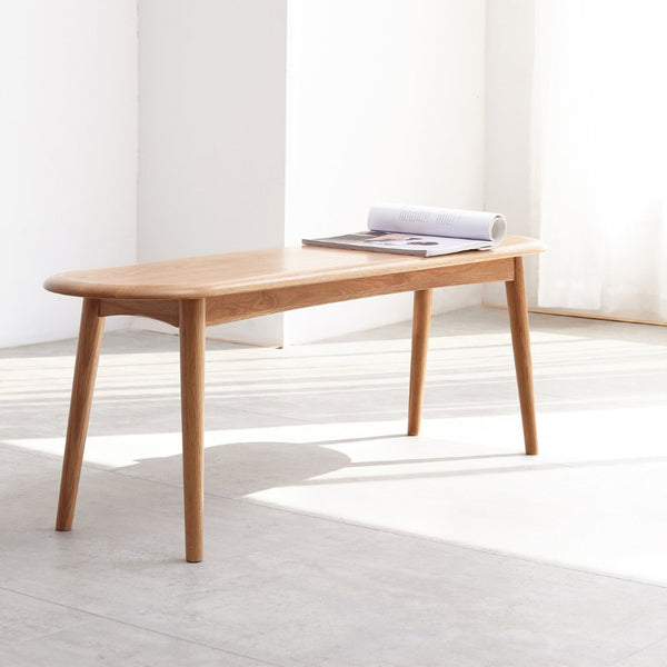 English Elm Natural Oak Solid Wood Dining Bench with Half Round Ends and Visible Grain Detail W128373059