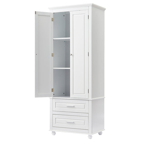 English Elm Tall Storage Cabinet With Two Drawers - Modern White Design For Office Or Bathroom Organization N725P333573K-GIGA