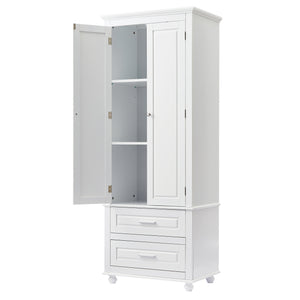 English Elm Tall Slim Storage Cabinet with Adjustable Shelves, 2 Drawers & Doors, Anti-Tip Design for Bathroom White WF299284AAK