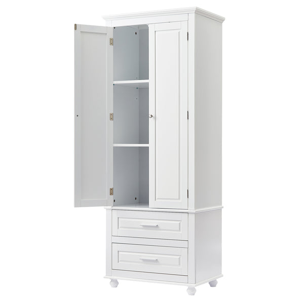 English Elm Tall Slim Storage Cabinet with Adjustable Shelves, 2 Drawers & Doors, Anti-Tip Design for Bathroom White WF299284AAK