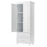 English Elm Tall Storage Cabinet With Two Drawers For Bathroom/Office, White