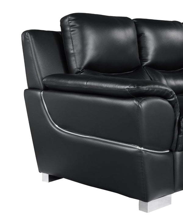 English Elm Genuine Leather Loveseat with Chrome Legs Kiln Dried Frame Living Room Seating Black B05777890