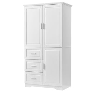 English Elm Tall Narrow Storage Cabinet with Doors and 3 Drawers – Adjustable Shelves, Anti-Tip, 45lb Capacity White WF299285AAK