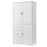 English Elm Tall and Wide Storage Cabinet With Doors For Bathroom/Office, Three Drawers, White