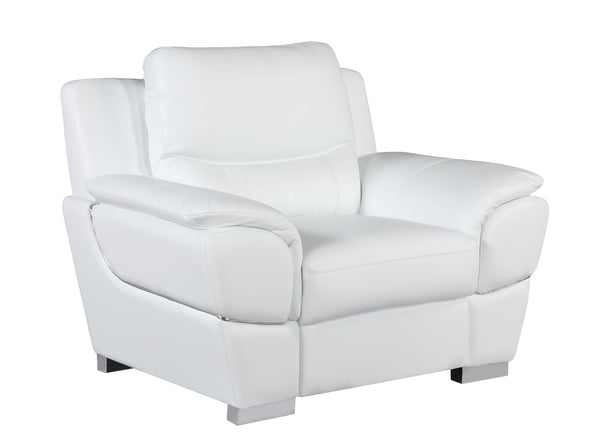 English Elm Genuine Leather Chair with 3-Layer High-Density Foam, Stainless Steel Chrome Legs, Solid Wood Frame White B05777895