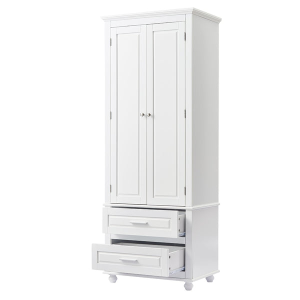 English Elm Tall Storage Cabinet With Two Drawers - Modern White Design For Office Or Bathroom Organization N725P333573K-GIGA