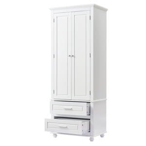 English Elm Tall Slim Storage Cabinet with Adjustable Shelves, 2 Drawers & Doors, Anti-Tip Design for Bathroom White WF299284AAK