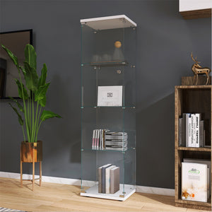English Elm Lighted Tempered Glass Display Cabinet with 4 Shelves and One Door, Large Curio Storage Solution White W1510136020