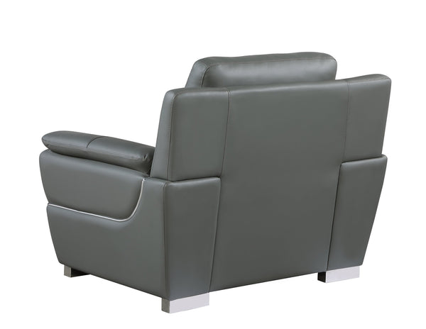English Elm Genuine Leather Chair with 3-Layer High-Density Foam, Stainless Steel Chrome Legs, Solid Wood Frame Gray B05777892
