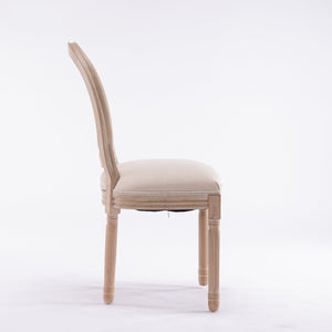 English Elm French Style Solid Wood Frame Dining Chairs Set Of 2 - Cream Linen Oval Back For Elegant Dining W162278981