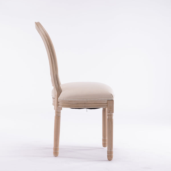 English Elm French Style Solid Wood Frame Dining Chairs Set Of 2 - Cream Linen Oval Back For Elegant Dining W162278981