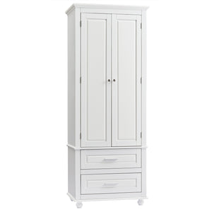 English Elm Tall Slim Storage Cabinet with Adjustable Shelves, 2 Drawers & Doors, Anti-Tip Design for Bathroom White WF299284AAK