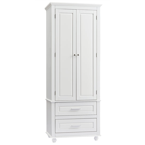 English Elm Tall Slim Storage Cabinet with Adjustable Shelves, 2 Drawers & Doors, Anti-Tip Design for Bathroom White WF299284AAK