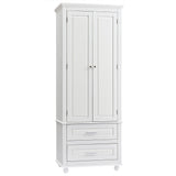 English Elm Tall Storage Cabinet With Two Drawers For Bathroom/Office, White