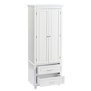 English Elm Tall Slim Storage Cabinet with Adjustable Shelves, 2 Drawers & Doors, Anti-Tip Design for Bathroom White WF299284AAK