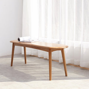 English Elm Natural Oak Solid Wood Dining Bench with Half Round Ends and Visible Grain Detail W128373059